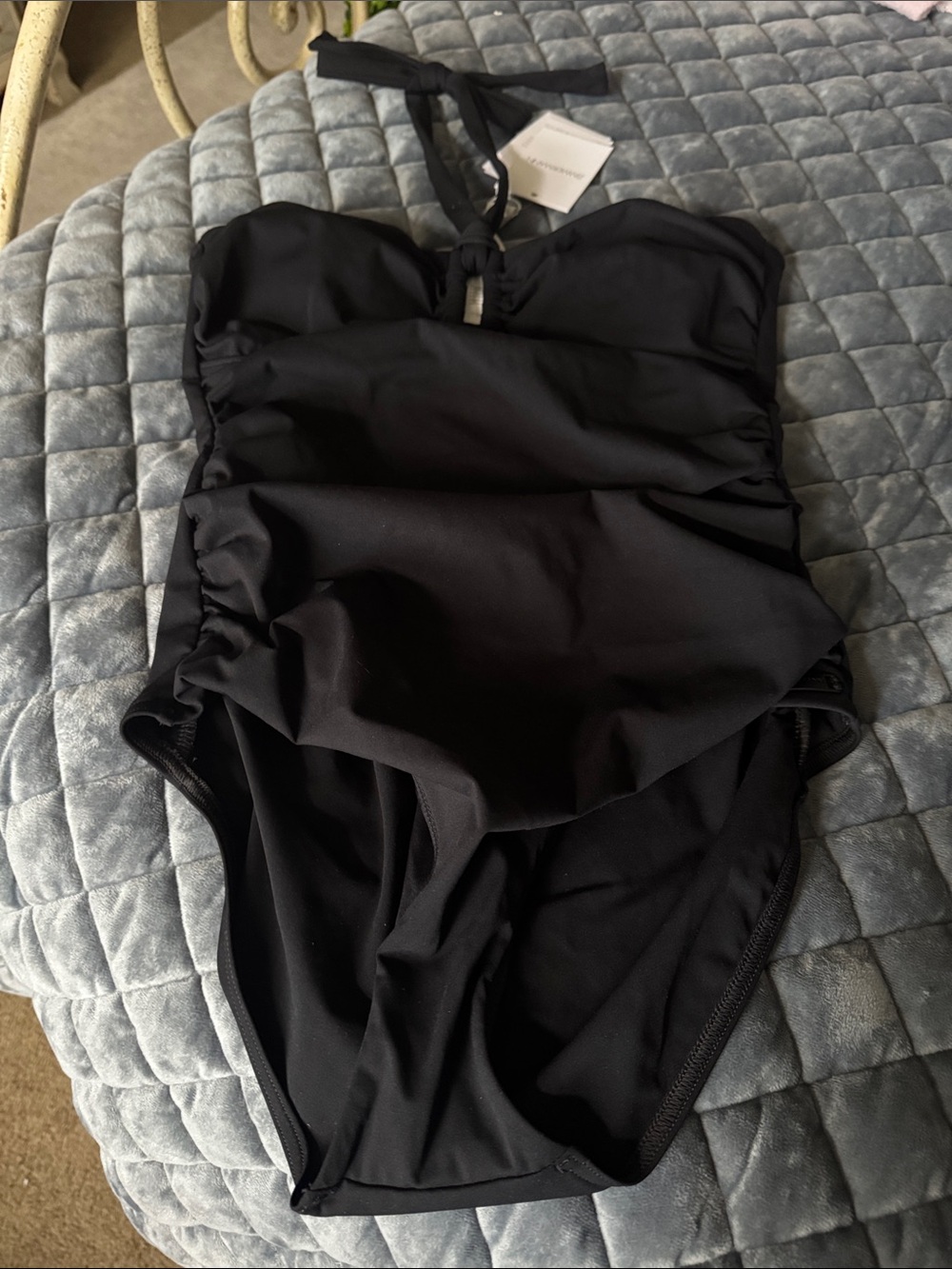Zimmermann Black One-Piece Halter Swimsuit with gathered sides